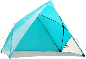 PORTAL POP Up Beach Tent, 2-4 Person UPF50  Beach Tent Sun Shelter, Open Front, Two Mesh Side Panels, A Mesh Side Pocket, Instant Sun Shelter with Carry Bag, Turquoise/Grey
