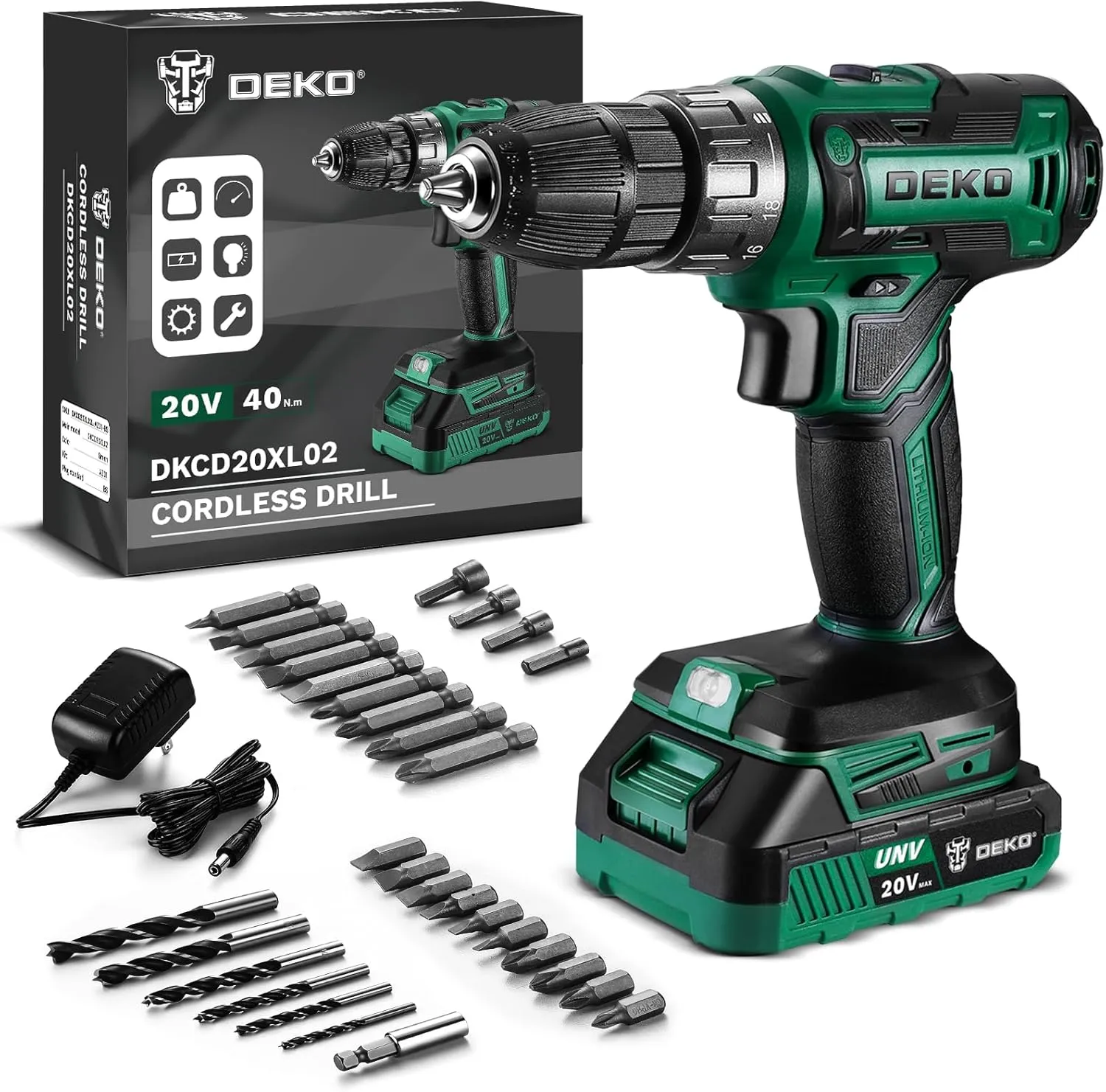 Power Drill Cordless: DEKO PRO Cordless Drill 20V Electric Power Drills Set Tool for Women with Battery and Charger 20 Volt Drills Driver Kit Green