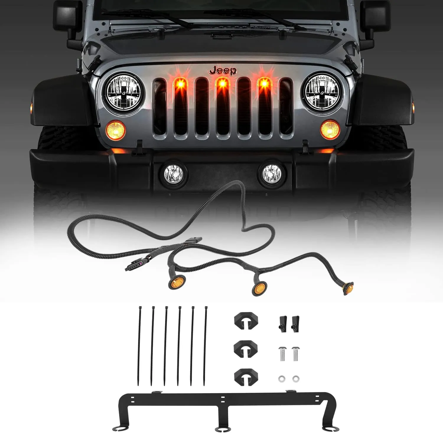 Pre-Runner LED Grille Light Bar Kit for 2007-2018 Jeep Wrangler JK 2-Door/Unlimited 4-Door (JK), Plug & Play Waterproof LED Light Bar Kit