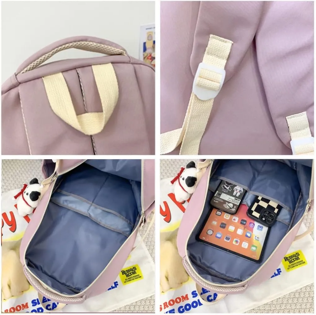 Preppy Backpack with Cute Pendant Women Smile Face Laptop Backpack Kawaii Lightweight Aesthetic College Backpack (Black,One Size)