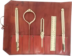 Proportional Divider Set of 5, Full Brass dividers with Executive Handmade Leather Roll Tools Bag, Single Handed 8" Brass Navigation Dividers Compass Set for Maritime, Naval, Geometry and Drafting.