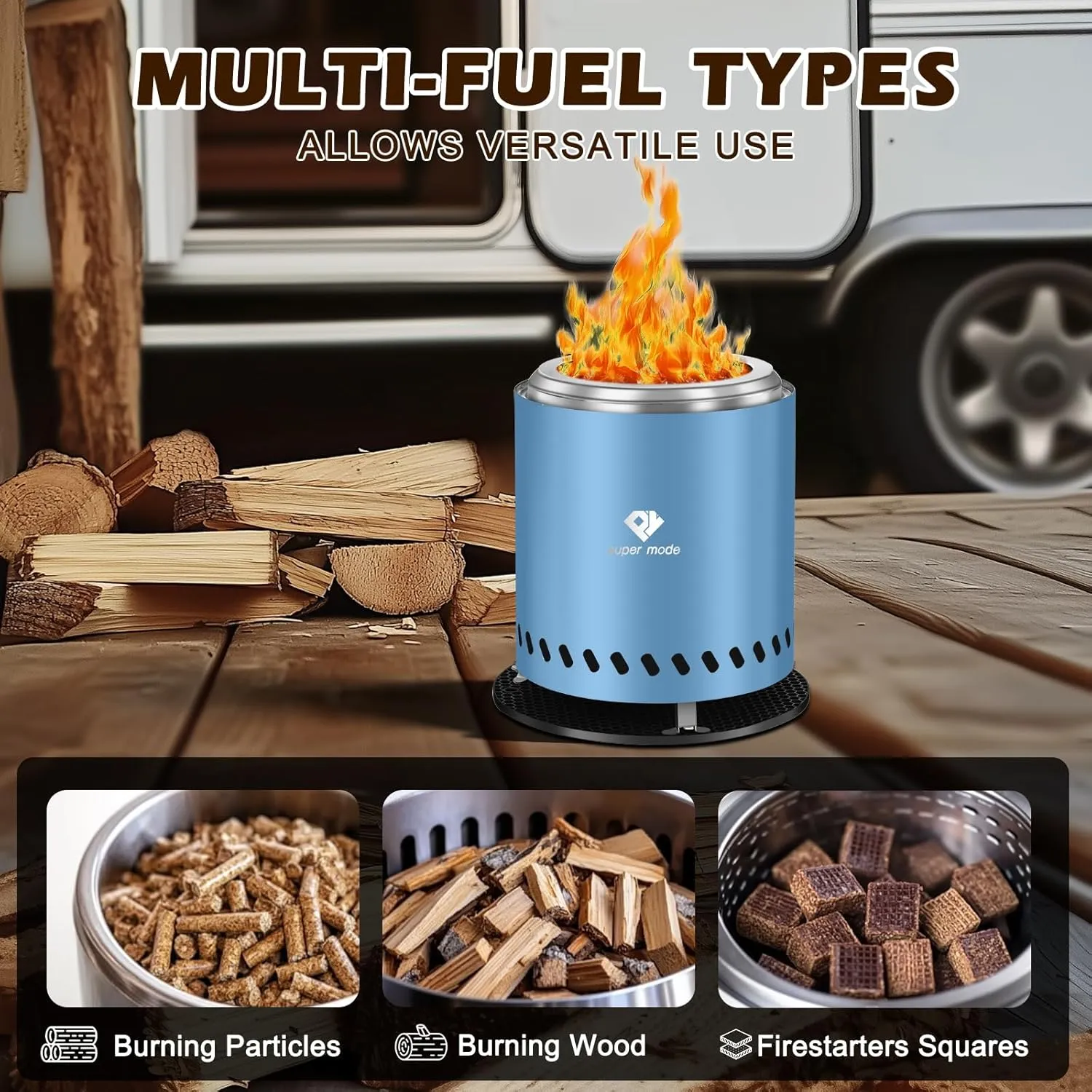 PY SUPER MODE Tabletop Fire Pit with Stand 10.2 x 8.7 in, Smokeless Firepit Camping Outdoor Table Top Firepit for Urban & Suburbs with Portable Travel Bag, Fueled by Pellets or Wood, Stainless Steel