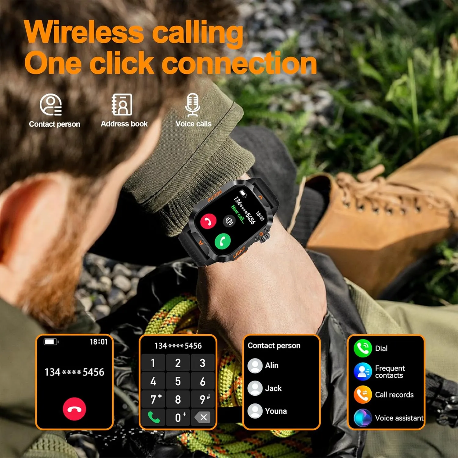 QTLLBT Smartwatch LED Flashlight Barometer Altimeter Compass 2.01HD Fitness Tracker Pedometer Multiple Watch Faces 100  Sports Modes Sleep Heart Rate for Android iOS Men's Watch (Blue)