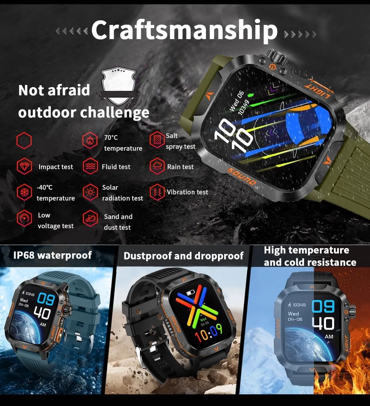 QTLLBT Smartwatch LED Flashlight Barometer Altimeter Compass 2.01HD Fitness Tracker Pedometer Multiple Watch Faces 100  Sports Modes Sleep Heart Rate for Android iOS Men's Watch (Blue)
