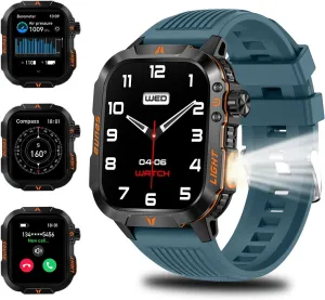 QTLLBT Smartwatch LED Flashlight Barometer Altimeter Compass 2.01HD Fitness Tracker Pedometer Multiple Watch Faces 100  Sports Modes Sleep Heart Rate for Android iOS Men's Watch (Blue)