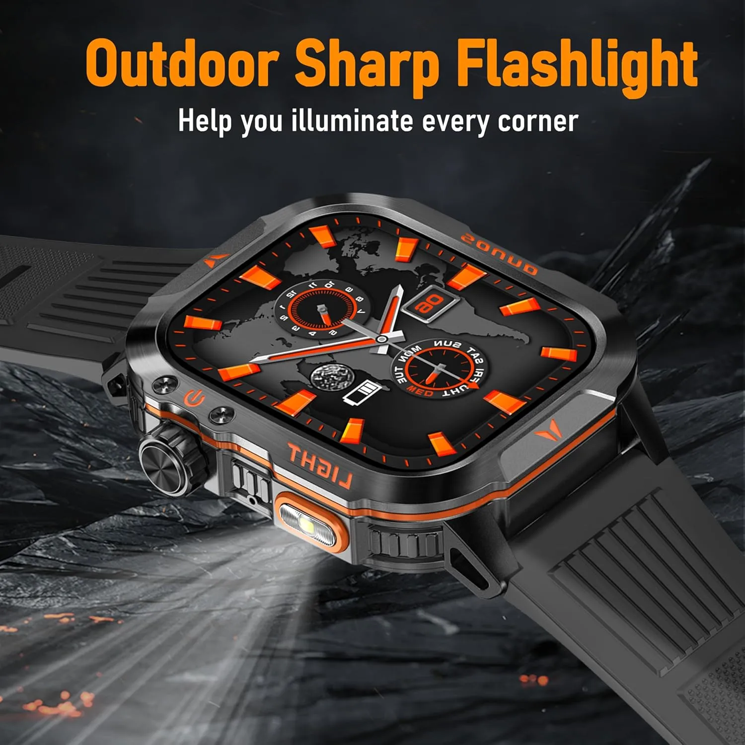 QTLLBT Smartwatch LED Flashlight Barometer Altimeter Compass 2.01HD Fitness Tracker Pedometer Multiple Watch Faces 100  Sports Modes Sleep Heart Rate for Android iOS Men's Watch (Blue)