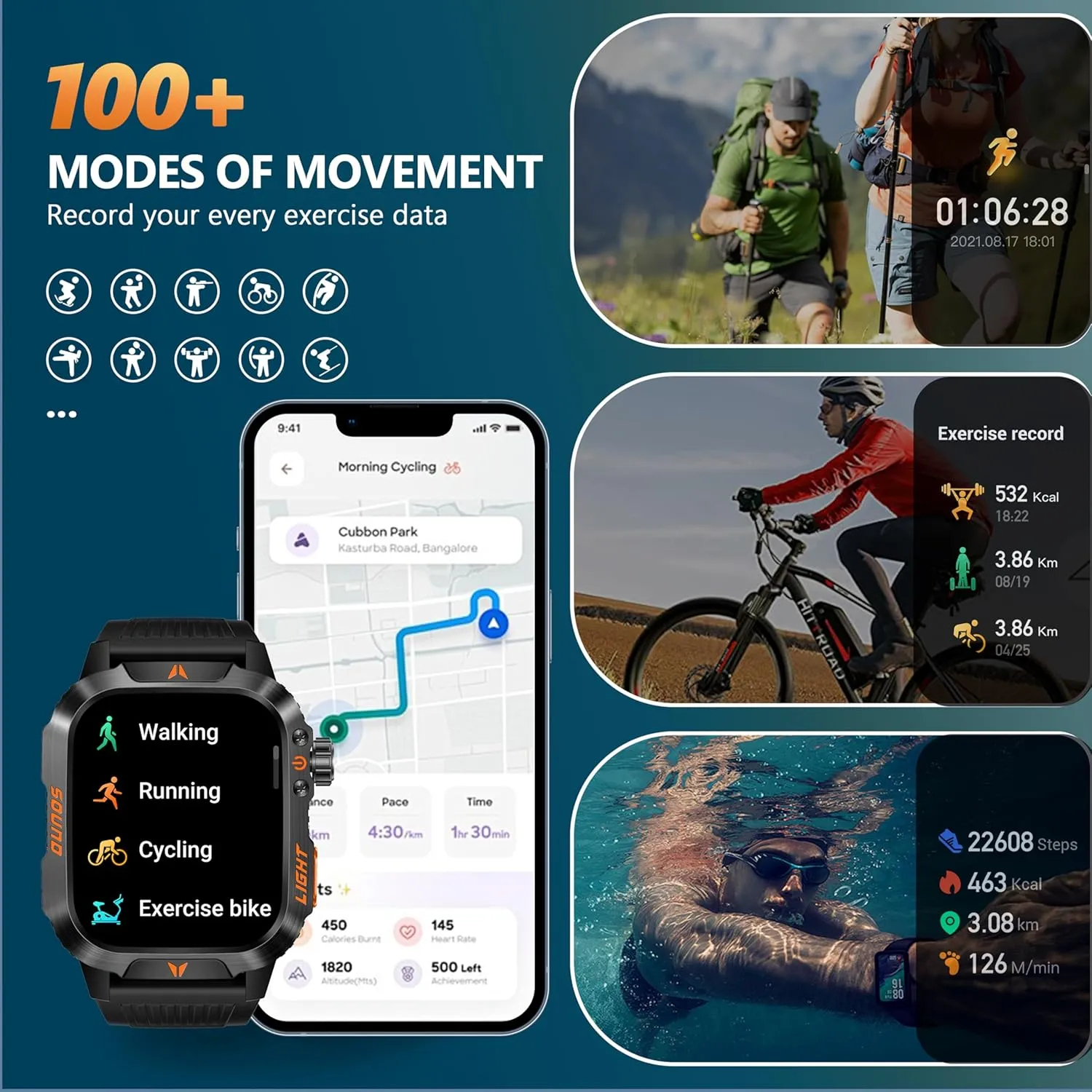 QTLLBT Smartwatch LED Flashlight Barometer Altimeter Compass 2.01HD Fitness Tracker Pedometer Multiple Watch Faces 100  Sports Modes Sleep Heart Rate for Android iOS Men's Watch (Blue)