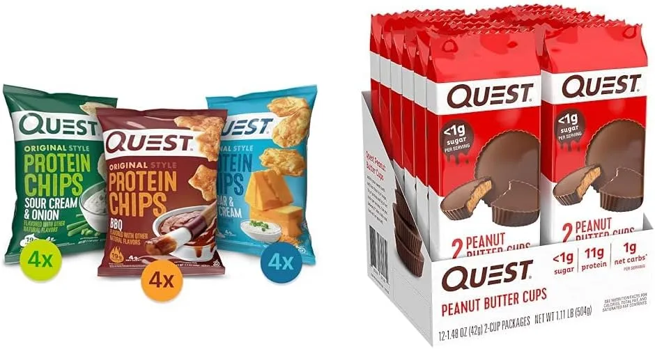 Quest Nutrition Protein Chips Variety Pack & High Protein Low Carb, Gluten Free, Keto Friendly, Peanut Butter Cups, 12 Count (Pack of 1) (total- 17.76 Ounce)