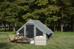 Quick Setup Inflatable Camping Tent for 4-6 People, Waterproof & Windproof with Stove Jack, Portable House, Green