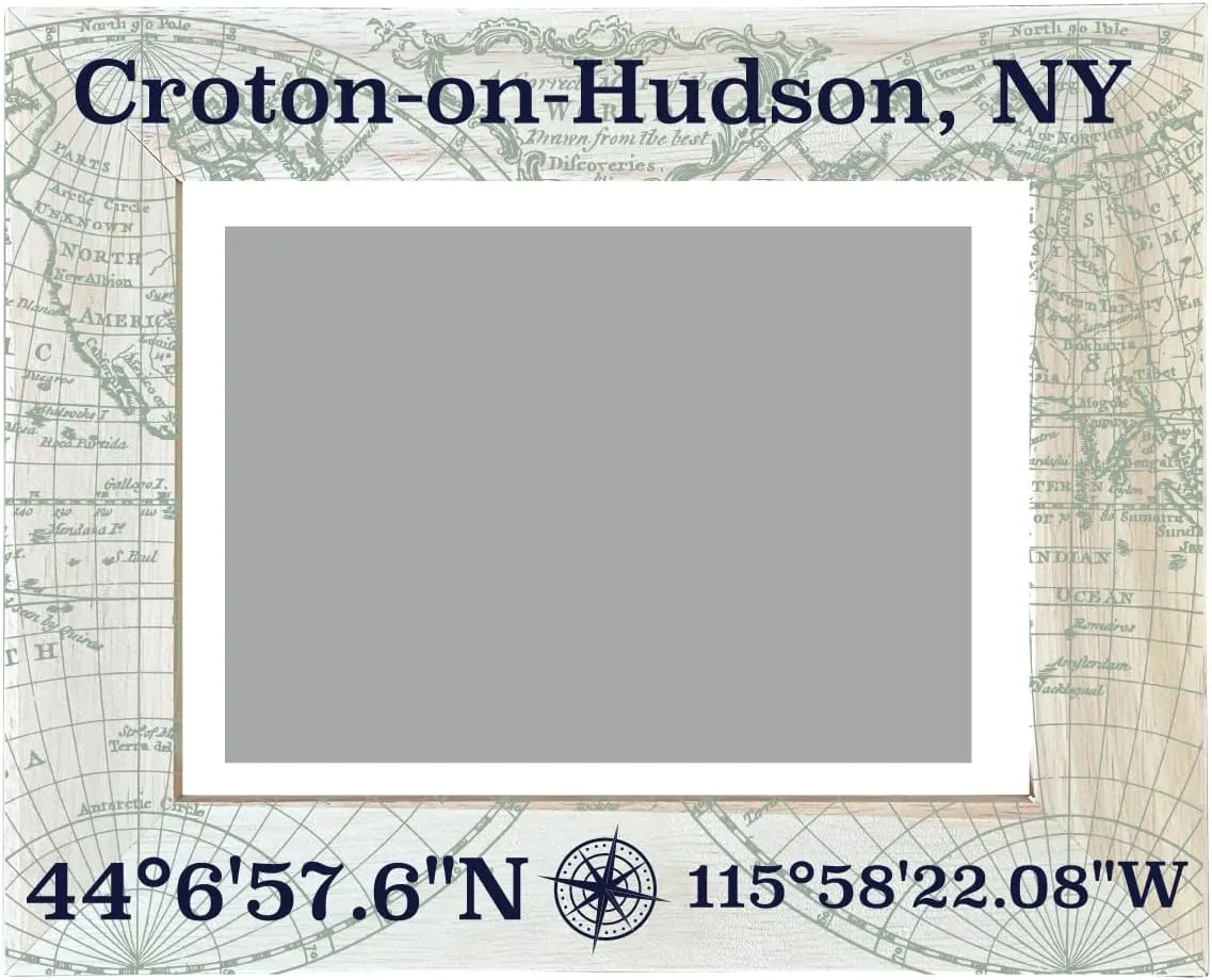 R and R Imports Croton-On-Hudson New York Souvenir Wooden Photo Frame Compass Coordinates Design Matted to 4 x 6
