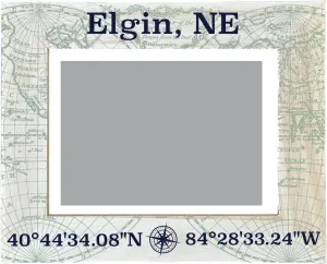 R and R Imports Elgin Nebraska Souvenir Wooden Photo Frame Compass Coordinates Design Matted to 4 x 6