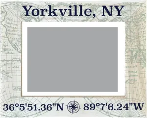 R and R Imports Yorkville New York Souvenir Wooden Photo Frame Compass Coordinates Design Matted to 4 x 6
