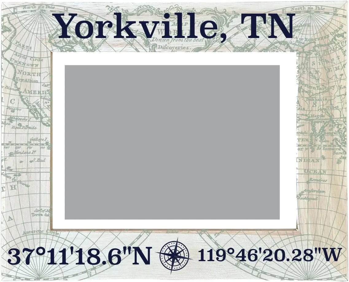 R and R Imports Yorkville Tennessee Souvenir Wooden Photo Frame Compass Coordinates Design Matted to 4 x 6