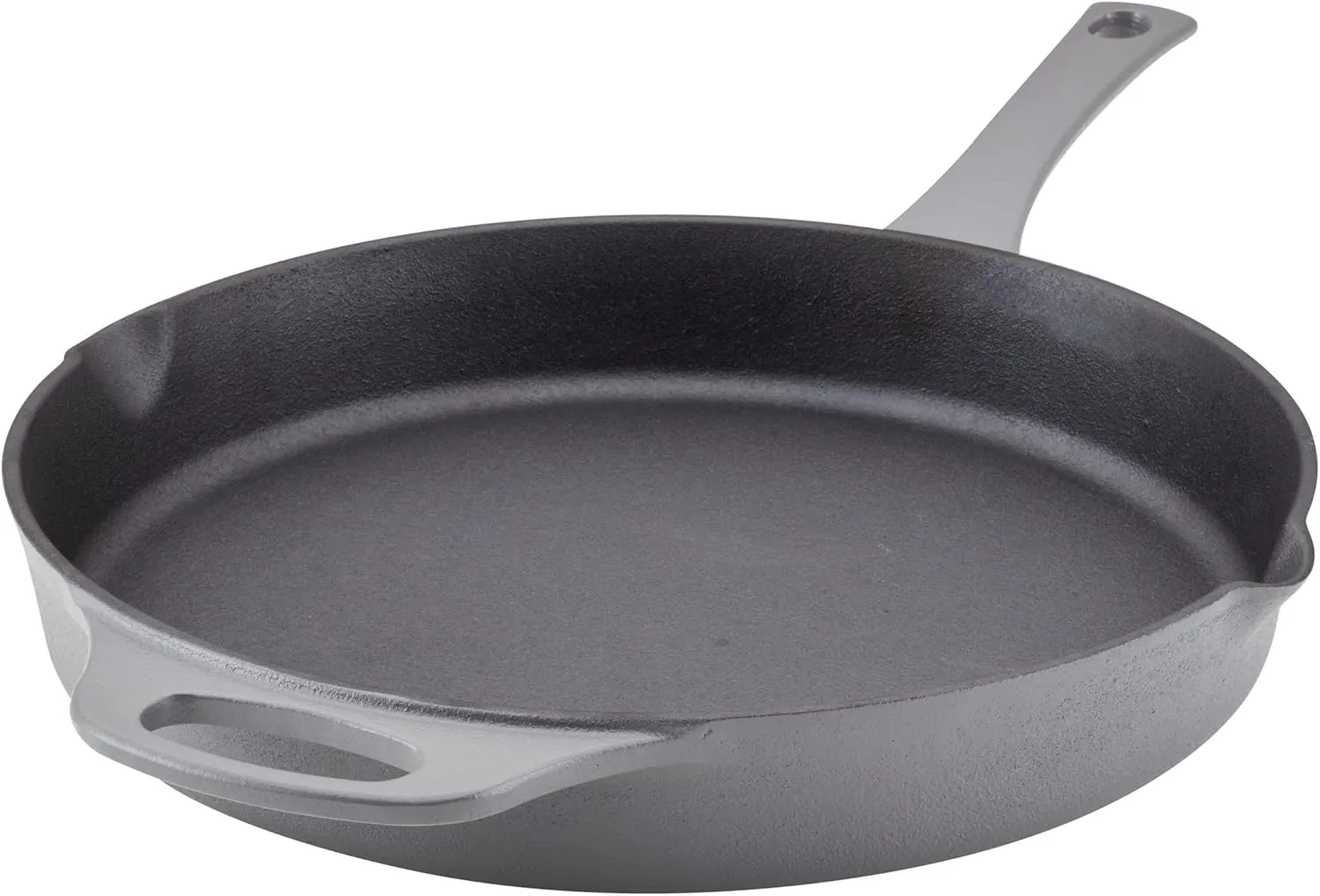 Rachael Ray NITRO Cast Iron Frying Pan/Skillet with Helper Handle and Pour Spouts, 12 Inch, Gray