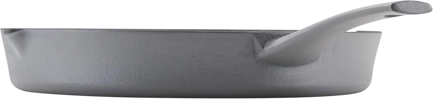 Rachael Ray NITRO Cast Iron Frying Pan/Skillet with Helper Handle and Pour Spouts, 12 Inch, Gray