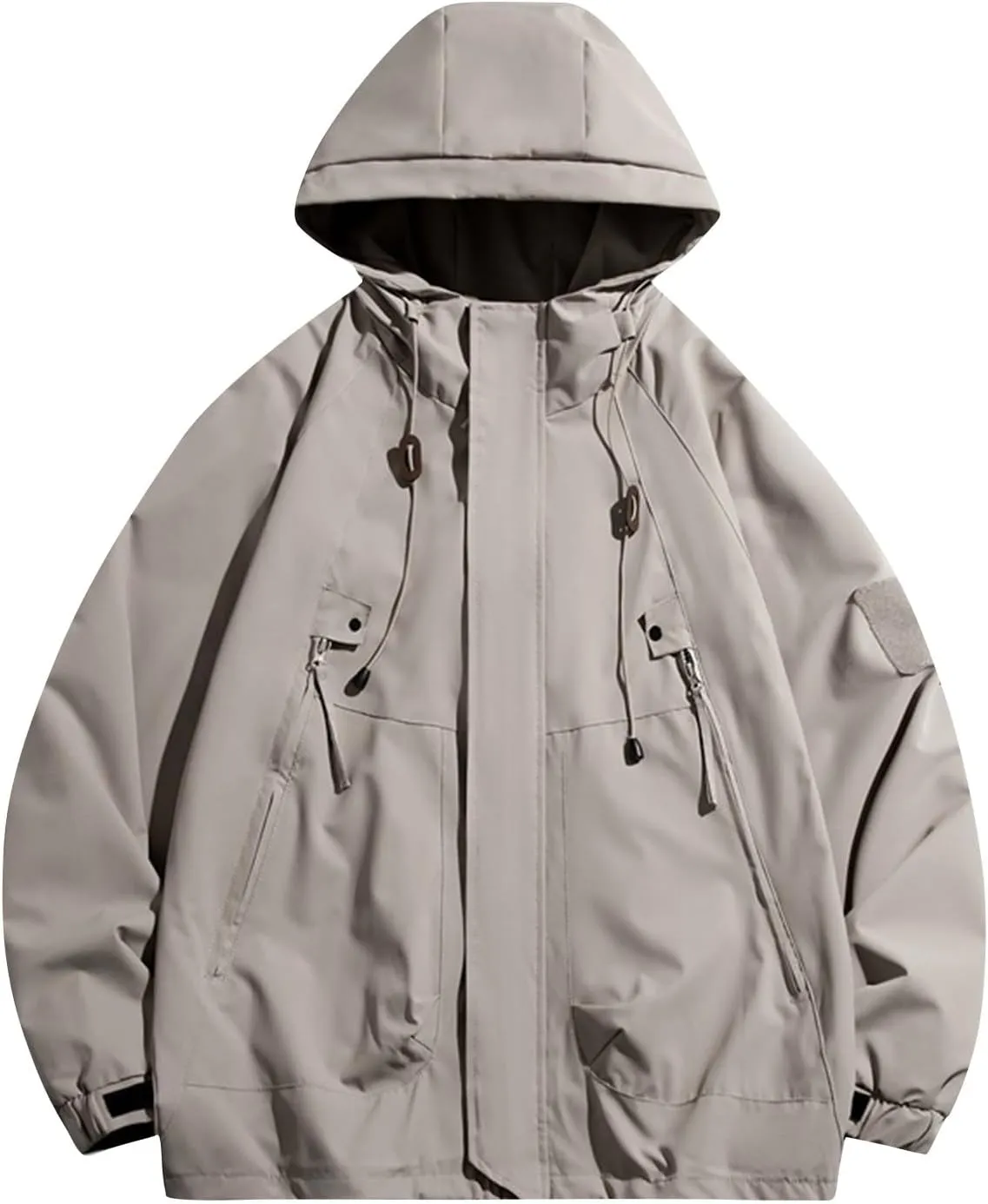 Rain Jacket Men Drawstring Lightweight Waterproof Raincoat Poncho Sun Protective Outdoor Jacket with Hooded