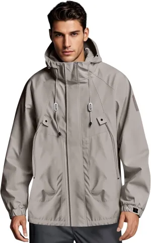 Rain Jacket Men Drawstring Lightweight Waterproof Raincoat Poncho Sun Protective Outdoor Jacket with Hooded