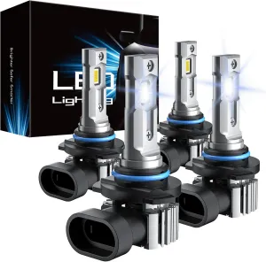 RCJ 9005 9006 Bulbs Combo, 600% Brightness 9005/HB3 High 9006/HB4 Low Dual Beam Bulbs, 6000K Cool White, Plug and Play, IP67 Waterproof, Pack of 4