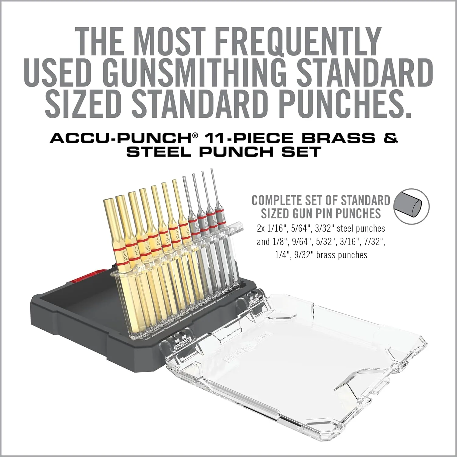 Real Avid Accu-Punch 11-Piece Standard Brass & Steel Punch Set - Premium Punches Resistant to Corrosion in a 3-Position Storage Case - Pin Punch Set