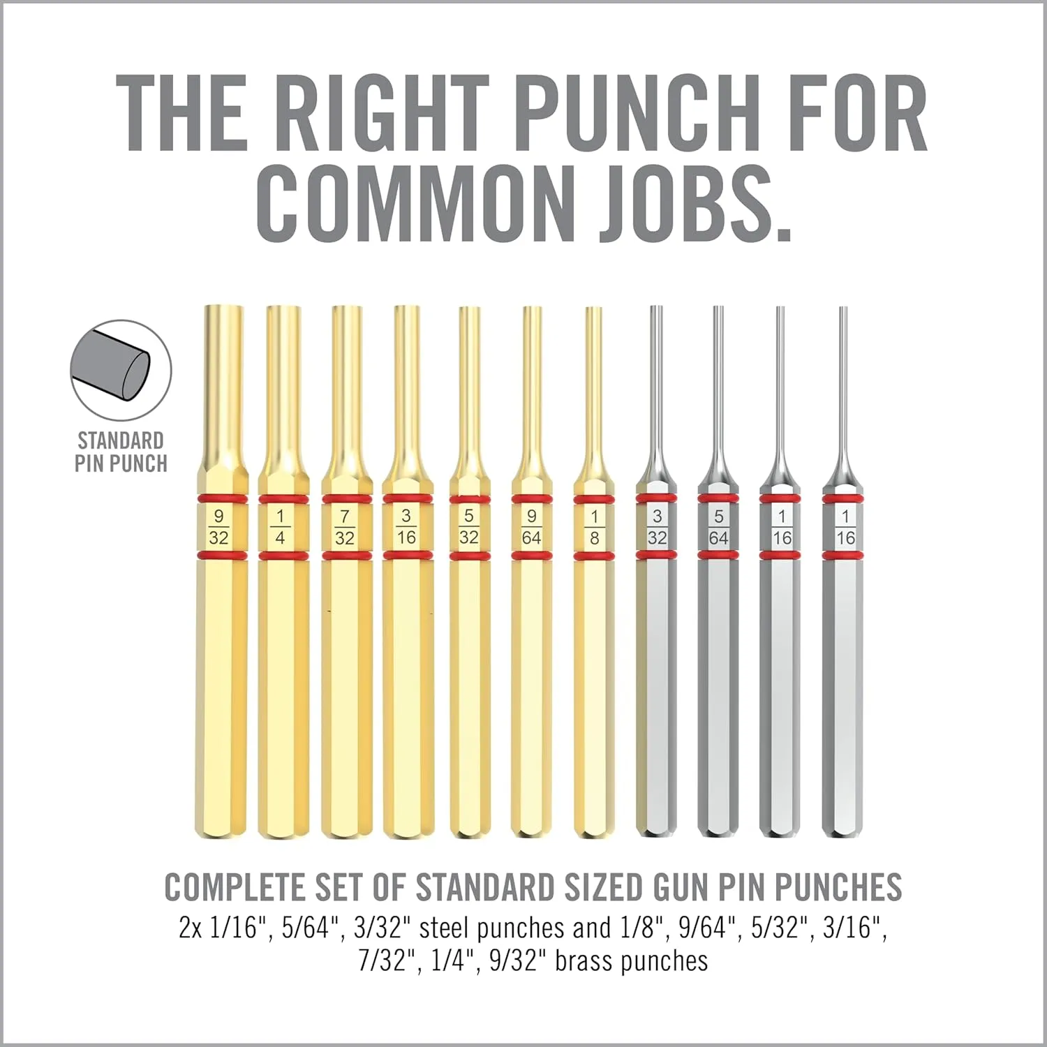 Real Avid Accu-Punch 11-Piece Standard Brass & Steel Punch Set - Premium Punches Resistant to Corrosion in a 3-Position Storage Case - Pin Punch Set