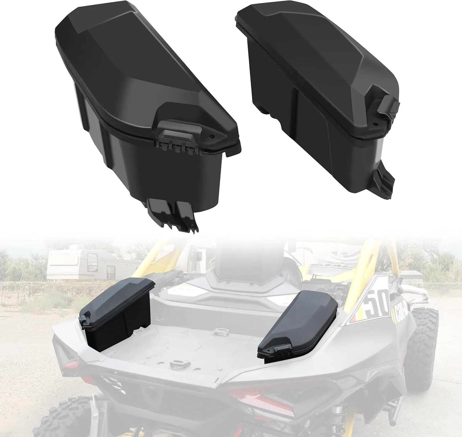 Rear Side Cargo Storage Boxes for Maverick R, 13.5L Waterproof Bed Tool Side Cargo Storage Boxes Compatible with Can Am Maverick R 2024  Accessories Replace #715007372 (2PCS)