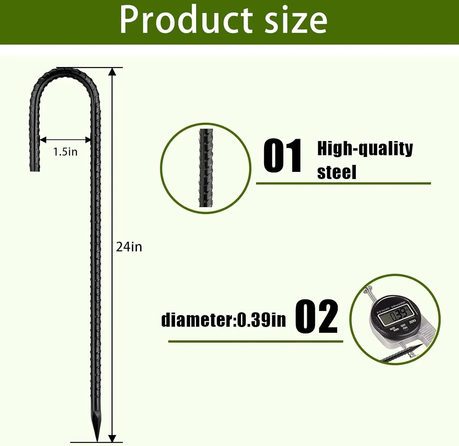 Rebar-Stakes-24Inch,J Hooks Black Coated Ground Stakes,13pcs Anti-Rust Heavy Duty Ground Stakes Anchors for Gardening Dog Fence Fixed Water Pipes Soccer Goals Tent Camping Trampoline