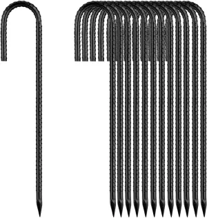 Rebar-Stakes-24Inch,J Hooks Black Coated Ground Stakes,13pcs Anti-Rust Heavy Duty Ground Stakes Anchors for Gardening Dog Fence Fixed Water Pipes Soccer Goals Tent Camping Trampoline