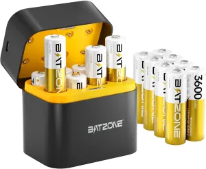 Rechargeable aa Batteries Lithium 16 Pack with Fast Charger,3600mWh High Capacity aa Lithium Batteries,1.5V，Constant Output Li-ion Double a Batteries Cycle Times up to 2000x(Charger  16Pack-3600mWh)