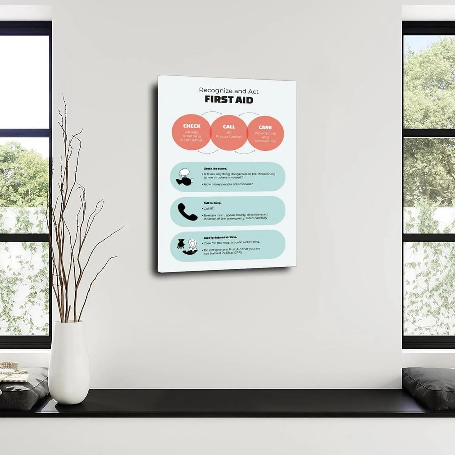Recognize And Act First Aid Posters First Aid Knowledge Poster (5) Canvas for Bedroom Living Room Decor 12x18inch(30x45cm) Frame-style