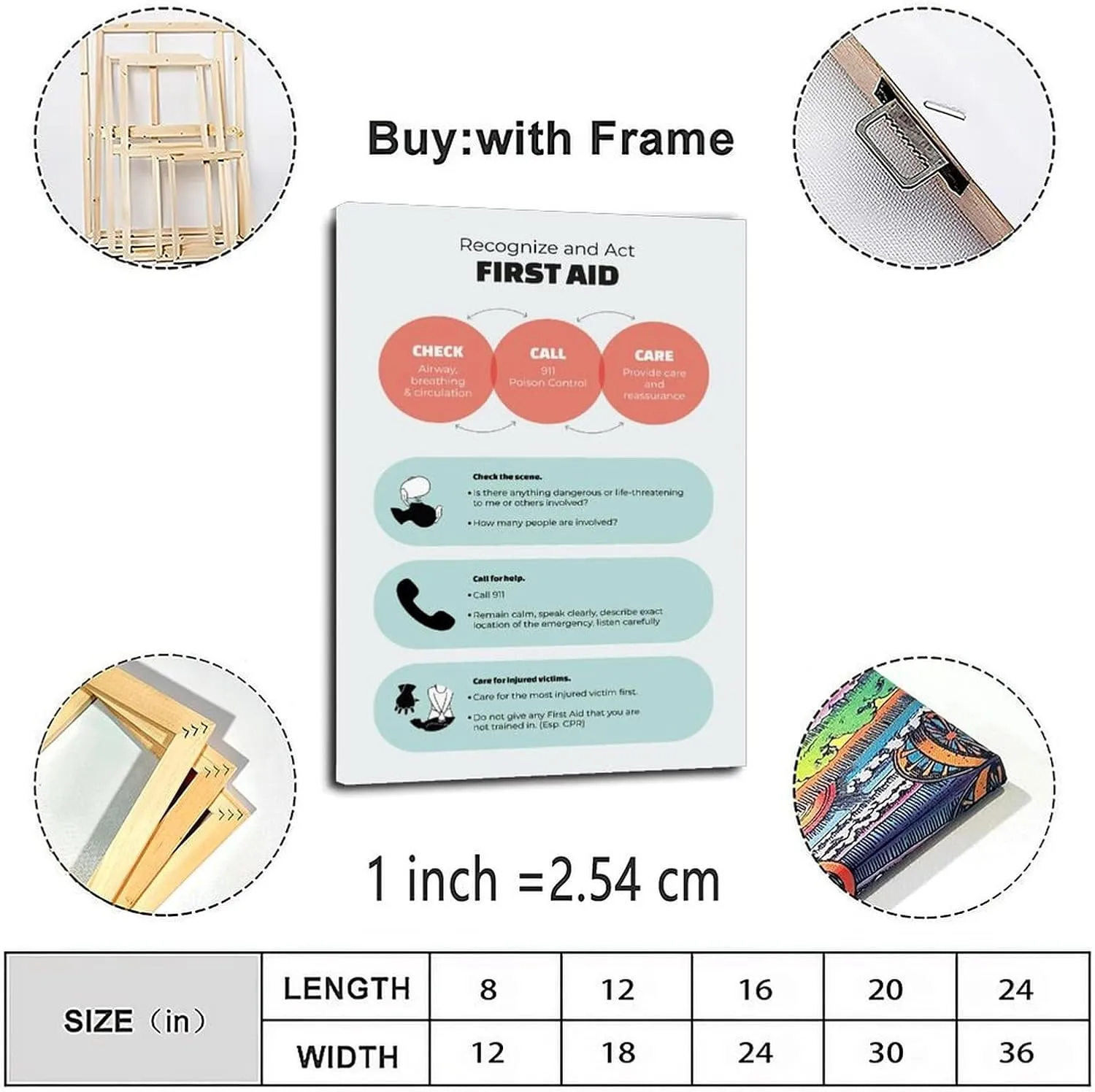 Recognize And Act First Aid Posters First Aid Knowledge Poster (5) Canvas for Bedroom Living Room Decor 12x18inch(30x45cm) Frame-style