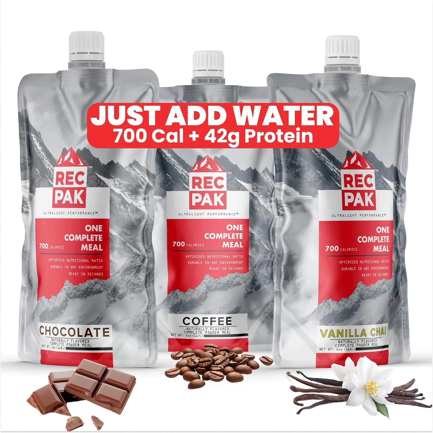 RecPak Performance Ultralight Instant Meals For Your Next Adventure | 700 Cal 42g Protein I Mixed Flavor (6-Pack)