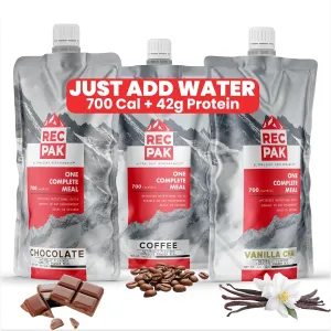 RecPak Performance Ultralight Instant Meals For Your Next Adventure | 700 Cal 42g Protein I Mixed Flavor (6-Pack)