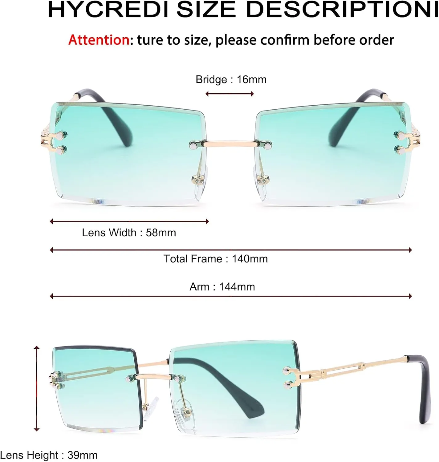 Rectangle Sunglasses for Men/Women Small Rimless Square Shade Eyewear