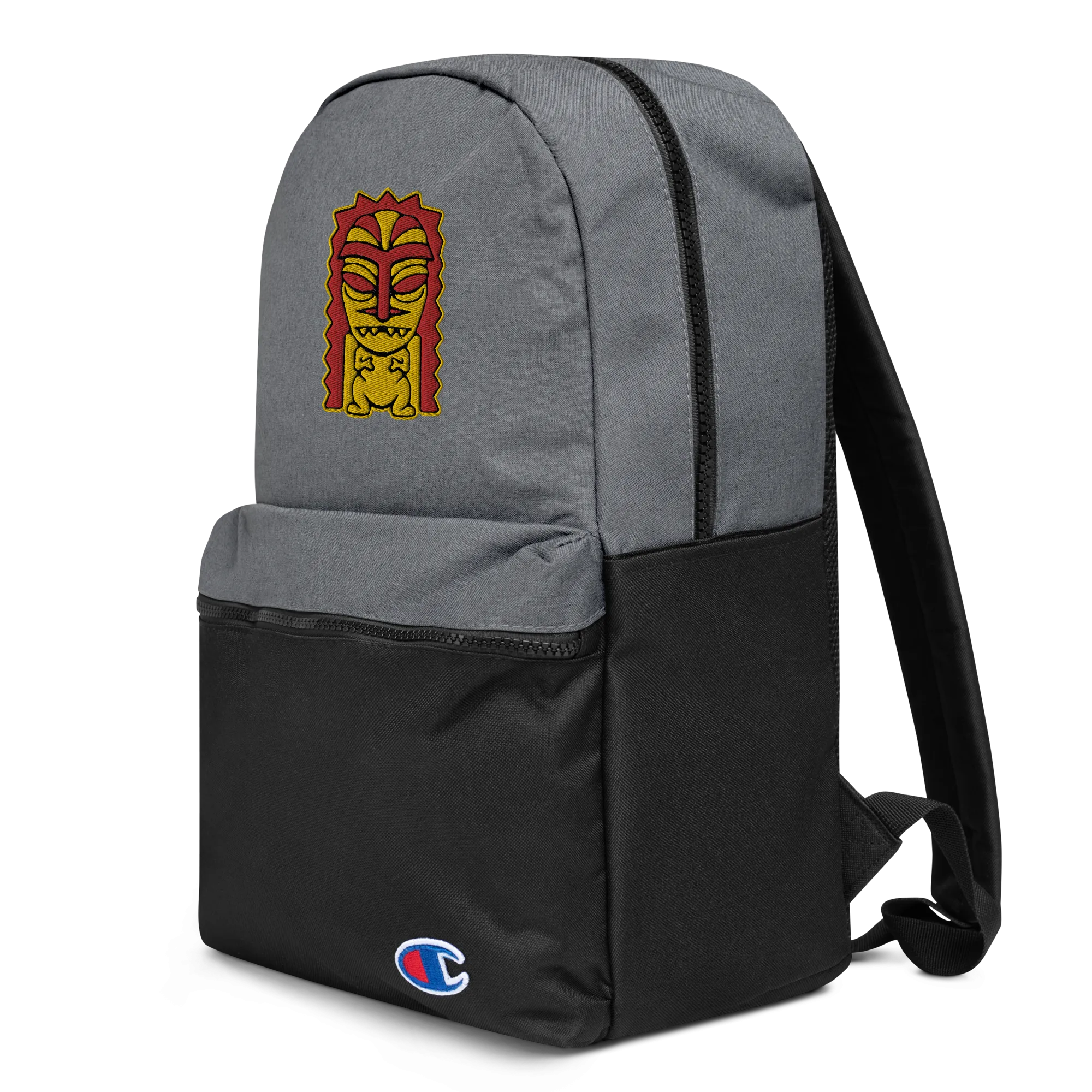 Red and Yellow Tiki Embroidered Champion Backpack