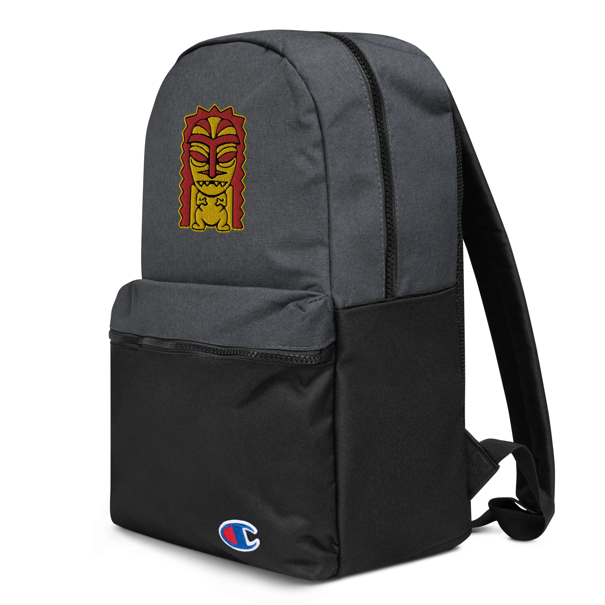 Red and Yellow Tiki Embroidered Champion Backpack