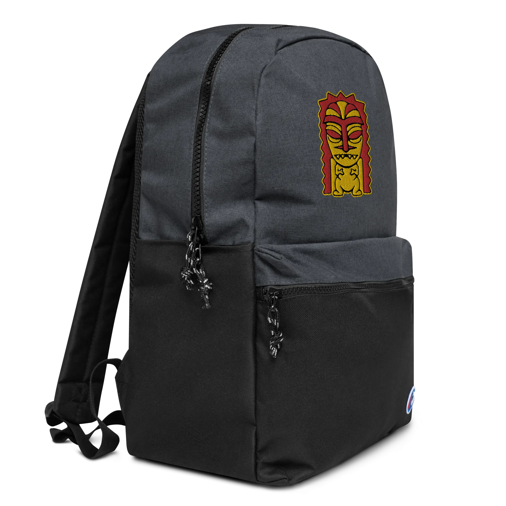 Red and Yellow Tiki Embroidered Champion Backpack