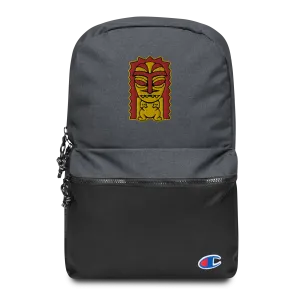 Red and Yellow Tiki Embroidered Champion Backpack