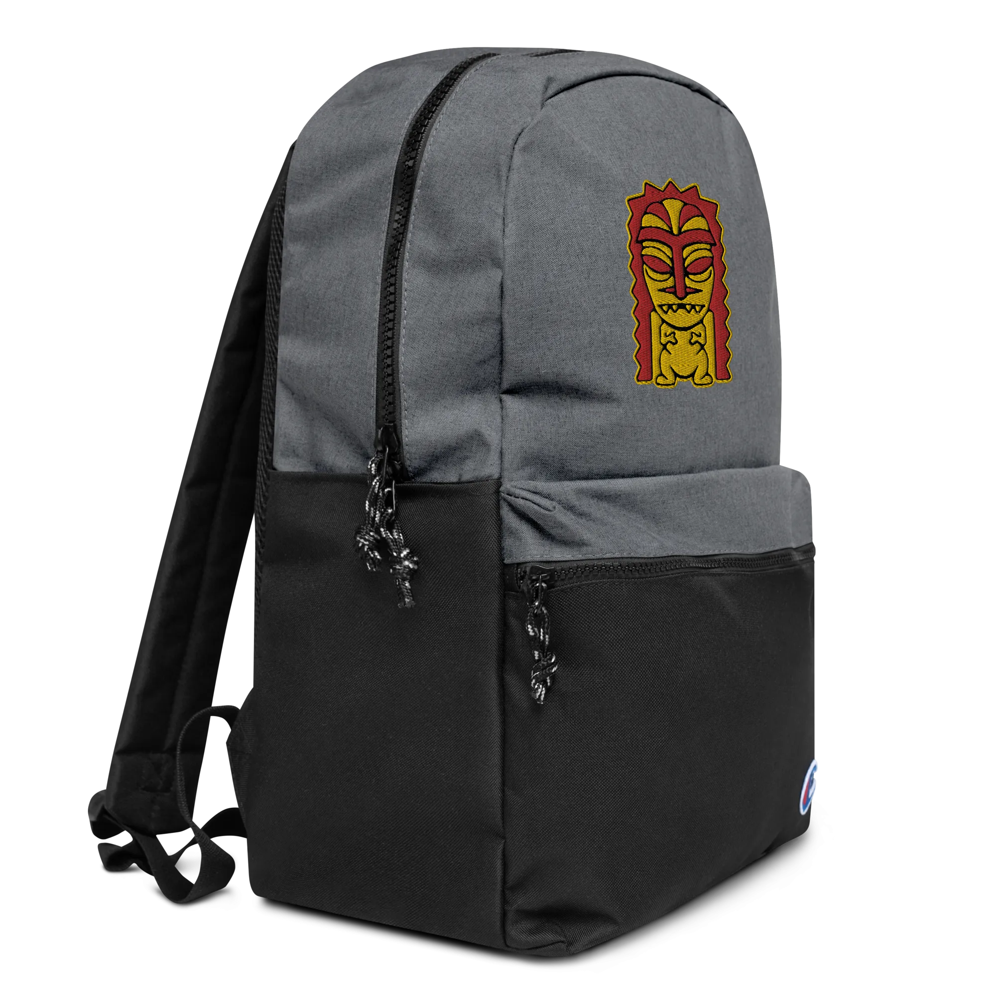 Red and Yellow Tiki Embroidered Champion Backpack