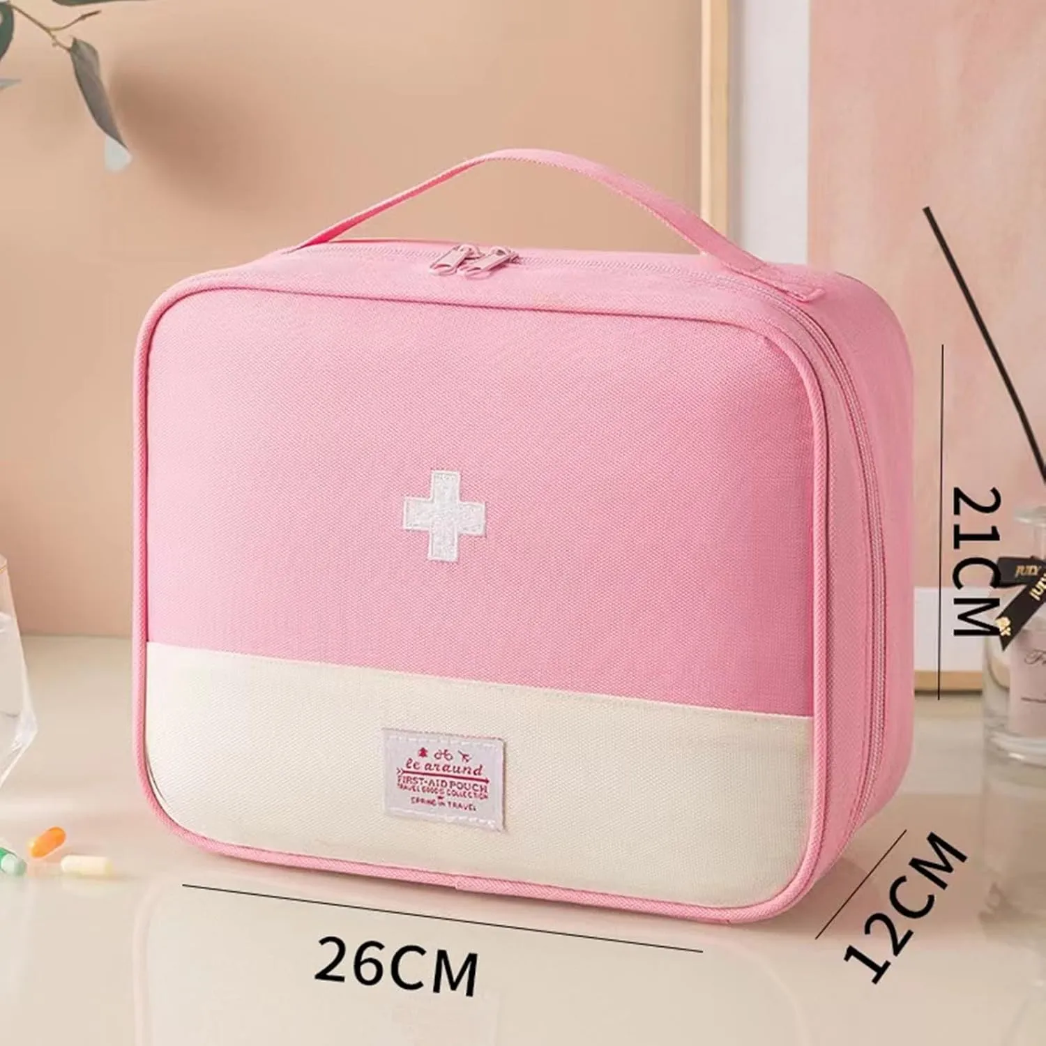 Red First Aid Bag Empty 1st Aid Bag Medical Travel Case First Responder Emergency Storage Compact Medicine Bags for Car Home Office Kitchen Sport Outdoors (Pink)