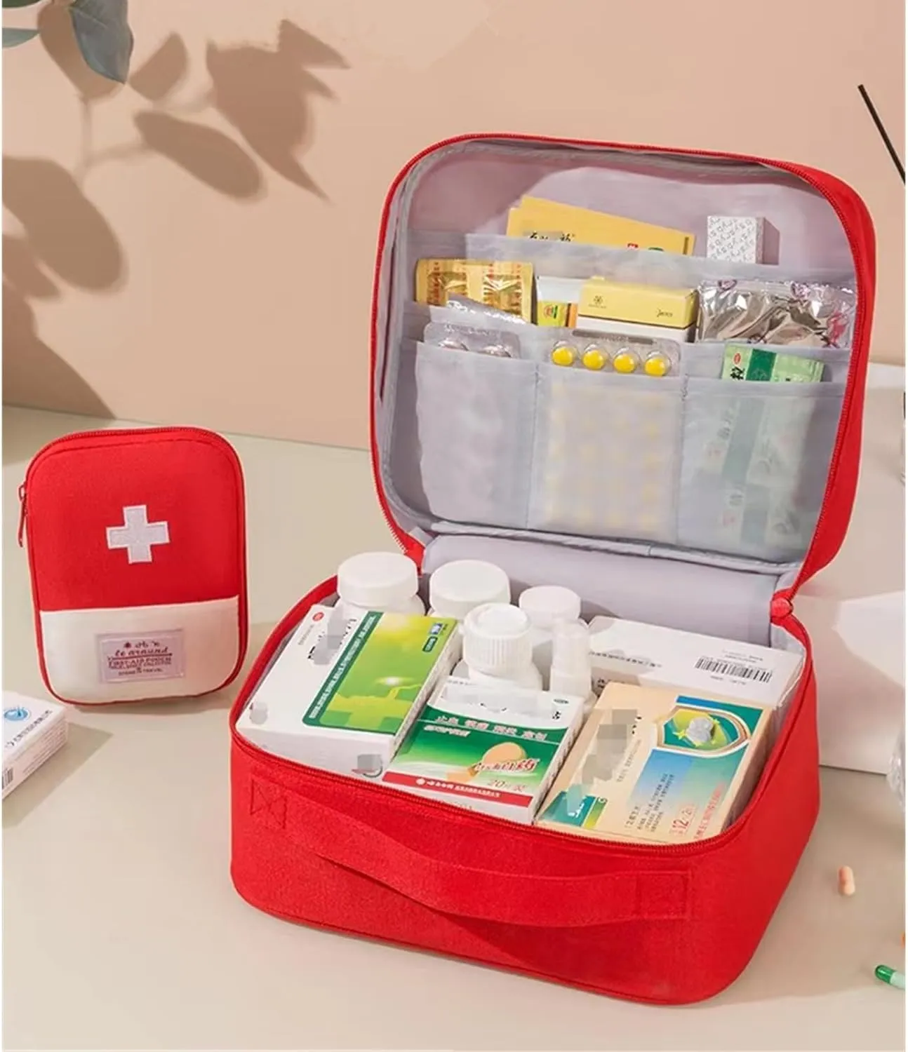 Red First Aid Bag Empty 1st Aid Bag Medical Travel Case First Responder Emergency Storage Compact Medicine Bags for Car Home Office Kitchen Sport Outdoors (Pink)