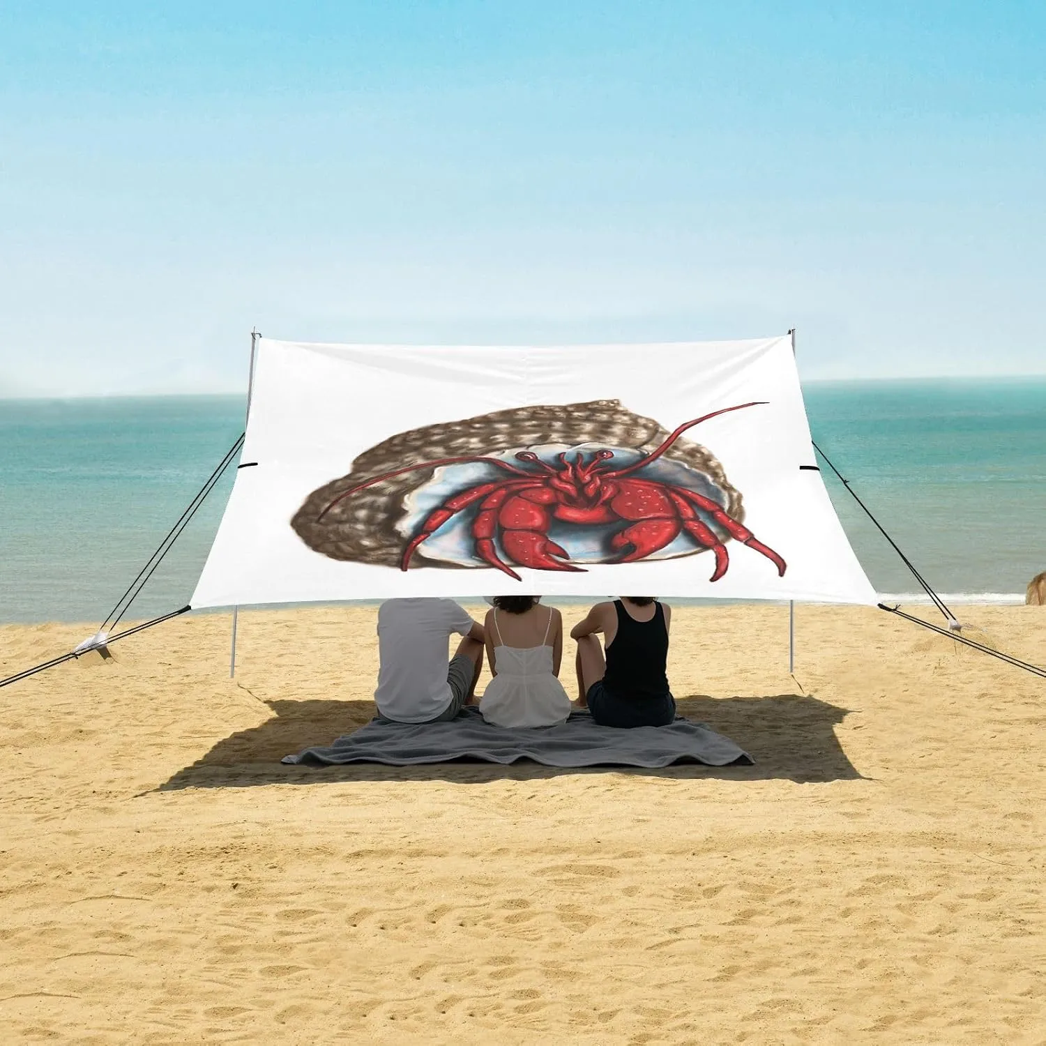Red Hermit Crab Beach Canopy Tent Anti-UV & Wind Resistant, Camping Sun Shelter Easy Setup Portable,Outdoor Shade Tents with Sandbags,Sand Shovels,Ground Pegs & Stability Poles