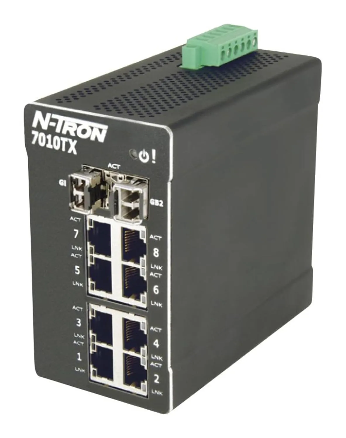 Red Lion Controls/N-Tron 7010TX 10 Port Fully Managed Industrial Ethernet Switch, 8 x 10/100BaseTX, 2 SFP Mini-GBIC Gigabit Fiber Expansion Ports, DIN-Rail