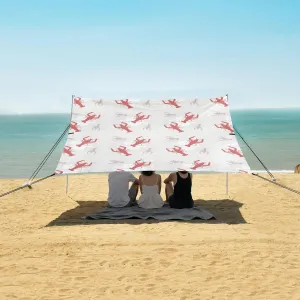 Red Lobster Hand Drawn Beach Canopy Tent Anti-UV & Wind Resistant, Sea Crayfish Camping Sun Shelter Easy Setup Portable,Outdoor Shade Tents with Sandbags,Sand Shovels,Ground Pegs & Stability Pol