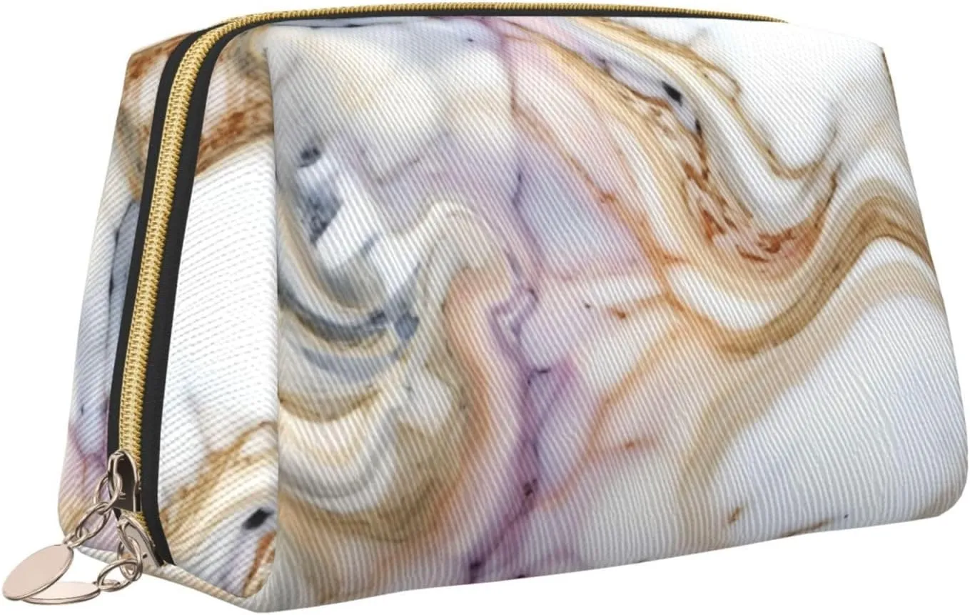 Red White Marble Pattern Toiletry Pouch, Travel-Friendly Makeup Organizer For Makeup Brushes, Lipsticks