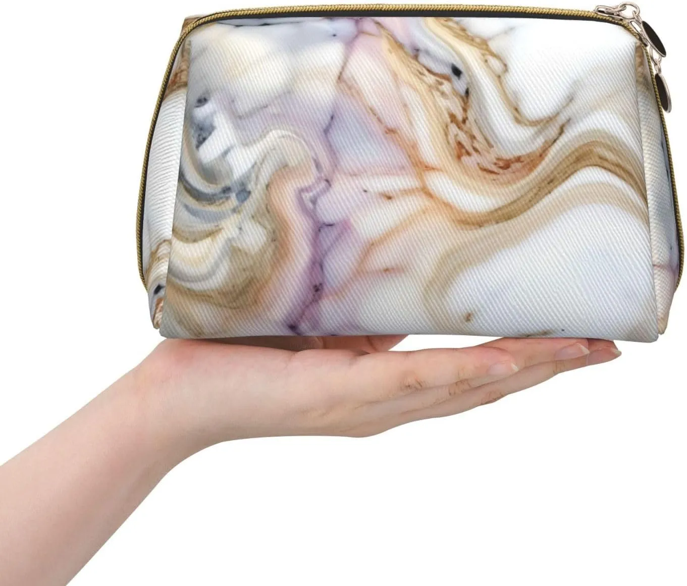 Red White Marble Pattern Toiletry Pouch, Travel-Friendly Makeup Organizer For Makeup Brushes, Lipsticks