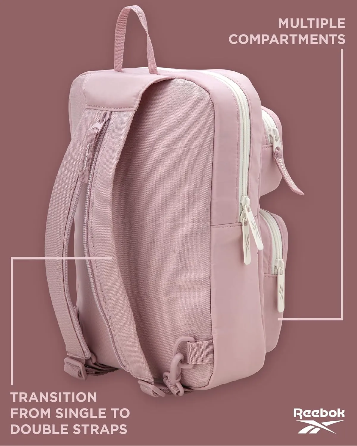 Reebok Unisex Crossbody Bag - Compact Sling Crossbody Bags for Women and Men with Convertible Strap for Gym and Travel, Size One Size, Mikayla Ashen Lilac