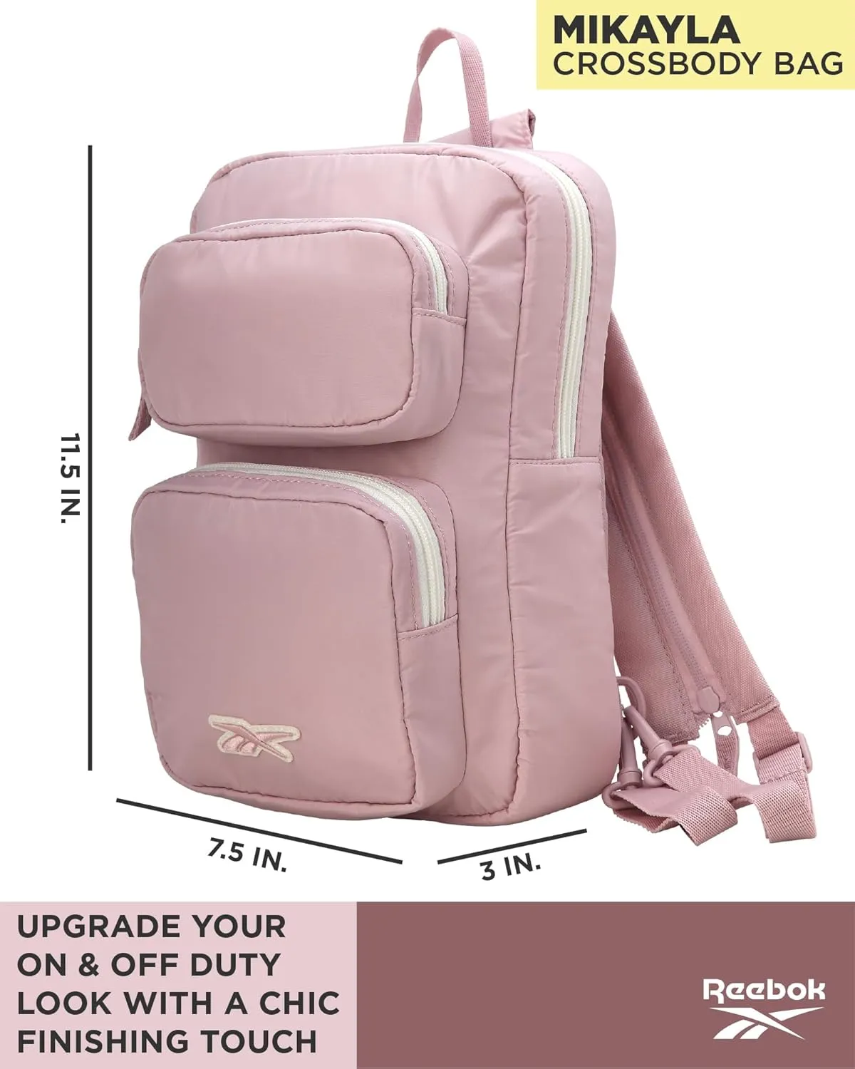 Reebok Unisex Crossbody Bag - Compact Sling Crossbody Bags for Women and Men with Convertible Strap for Gym and Travel, Size One Size, Mikayla Ashen Lilac