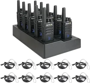Retevis RT68H 2 Way Radio(10 Pack) with Walkie Talkie Earpiece(10 Pack), with 10 Way Charger, Easier Charging, Easier Management, LCD Display, Keypad Lock, Hands Free Compact Walkie Talkie