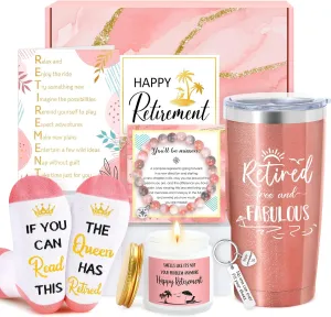 Retirement Gift for Woman 2025 Retired Gifts for Women Happy Cool Retirement Gift Basket for Women Coworker Teacher Nurse Boss Friend Mom Grandma Retirees, 20Oz Tumbler Card The Queen Has Retired Sock