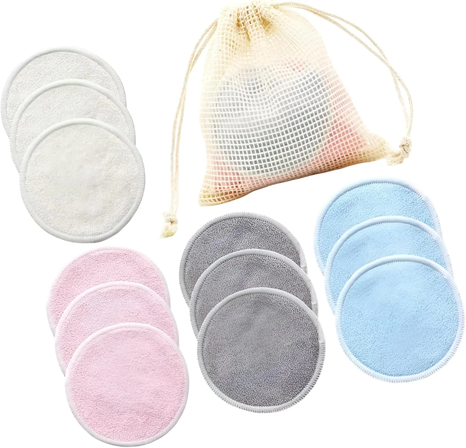 Reusable Makeup Remover Pads – 12-Pack Soft Bamboo Cotton Rounds with Wash Bag – Washable Eco-Friendly Facial Cleansing Pads for Sensitive Skin – Sustainable Zero Waste Cotton Rounds Set (Mix)